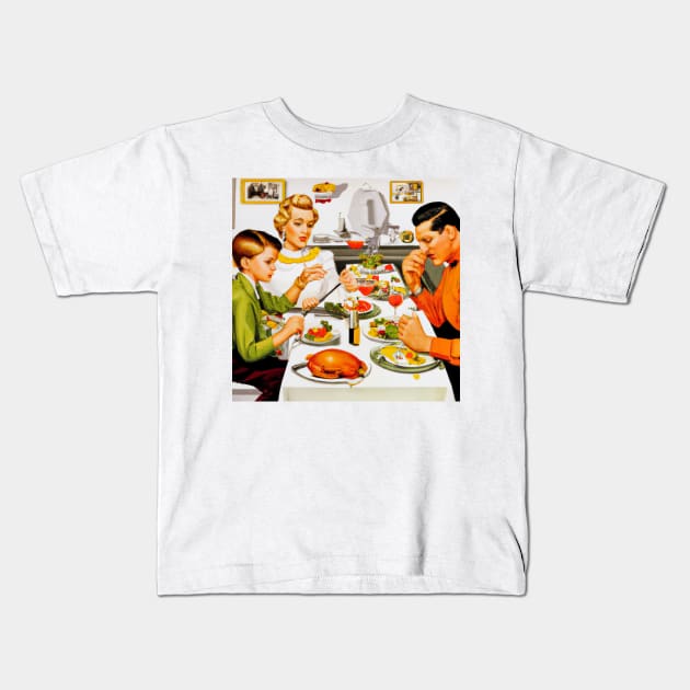 American Thanksgiving Dinner in the Style of Norman Rockwell Kids T-Shirt by JohnCorney